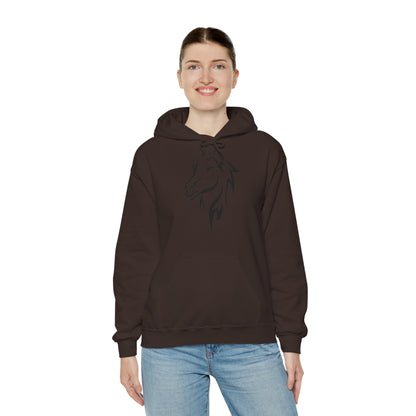 Horse & Sports Car Hoodie — Minimal Horse Head Front | Horse on Red Car Back | Winter Drop