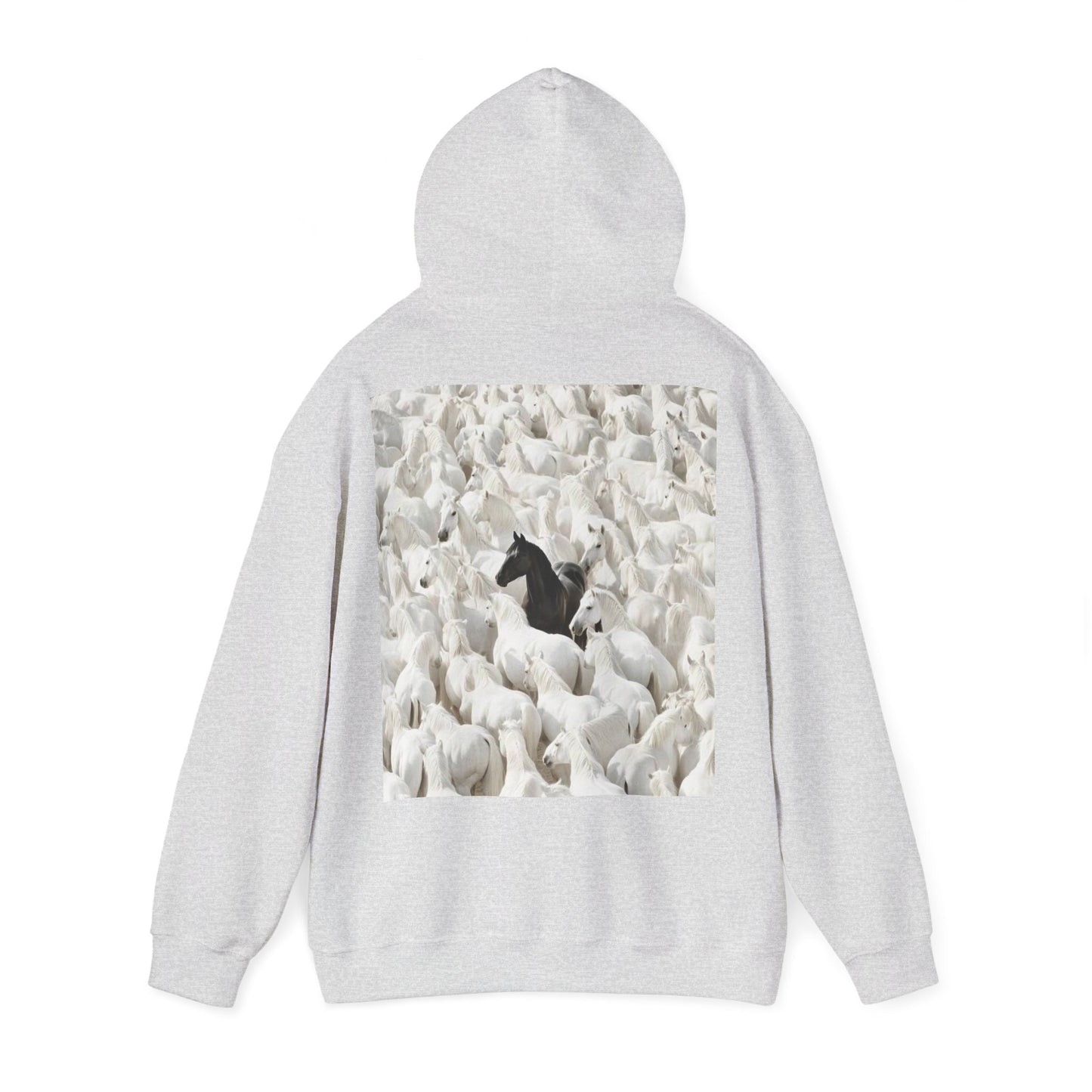 Hoodie – 'Stand Out' Black Horse Among White Sheep Graphic Hoodie
