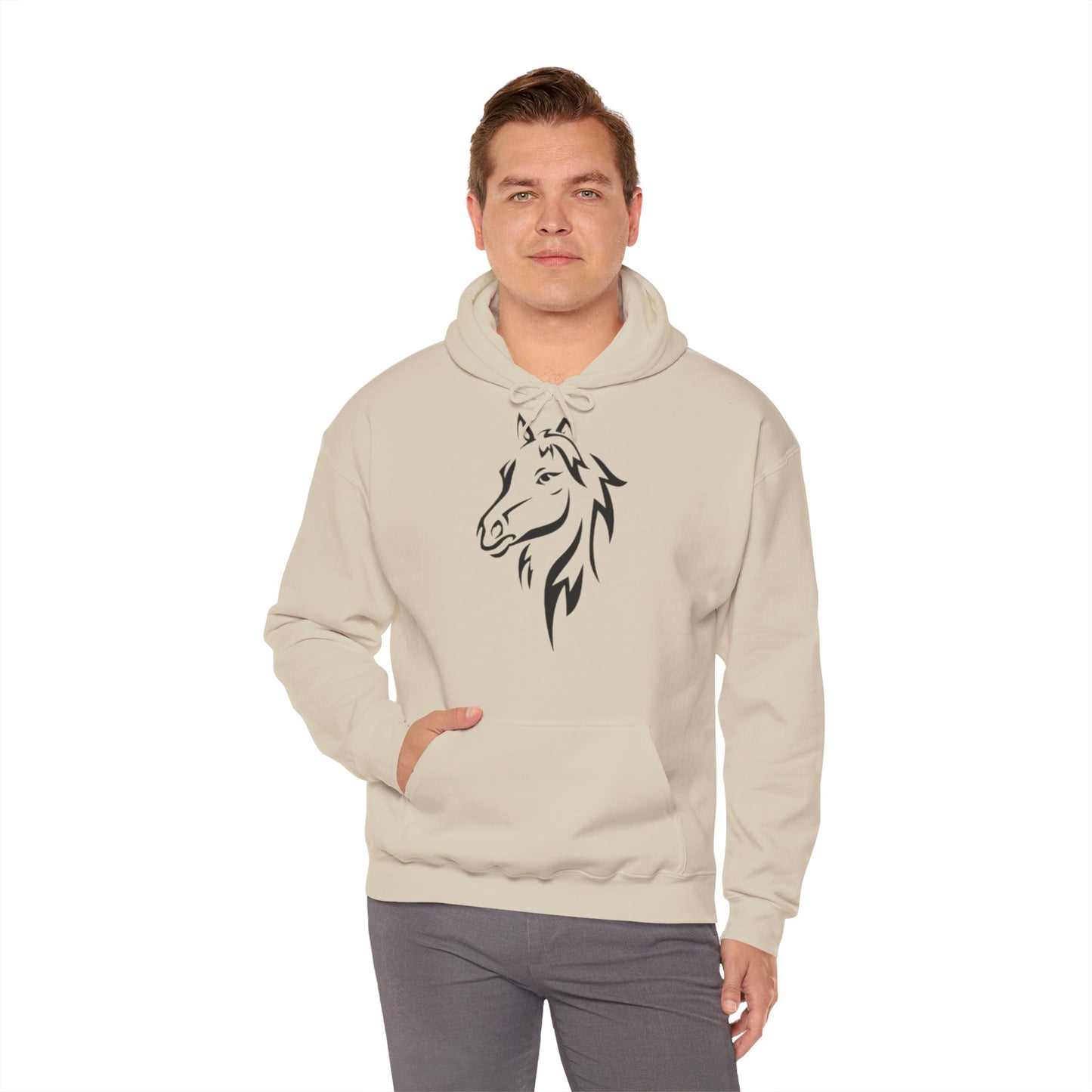 Horse & Sports Car Hoodie — Minimal Horse Head Front | Horse on Red Car Back | Winter Drop