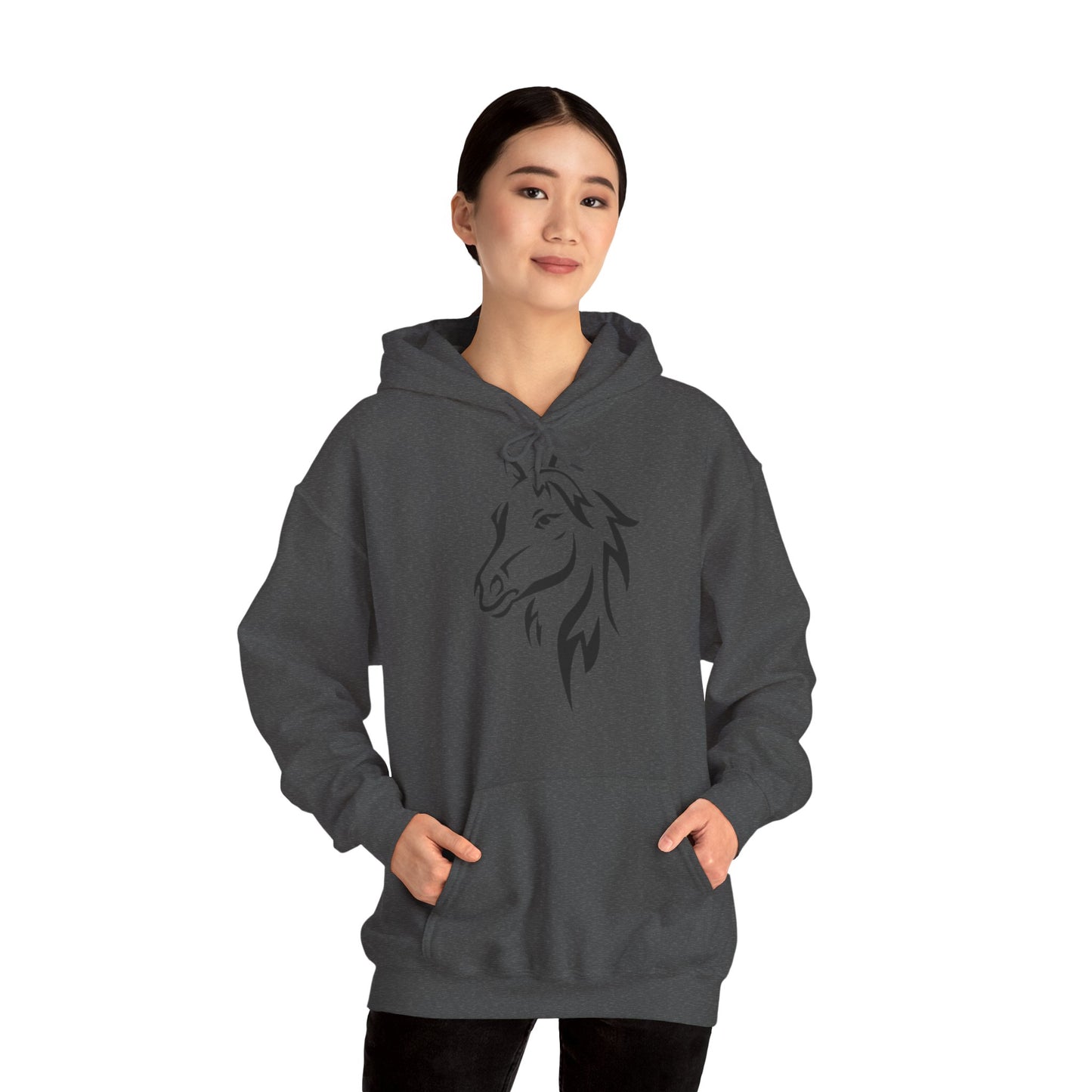 Horse & Sports Car Hoodie — Minimal Horse Head Front | Horse on Red Car Back | Winter Drop
