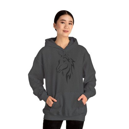 Horse & Sports Car Hoodie — Minimal Horse Head Front | Horse on Red Car Back | Winter Drop