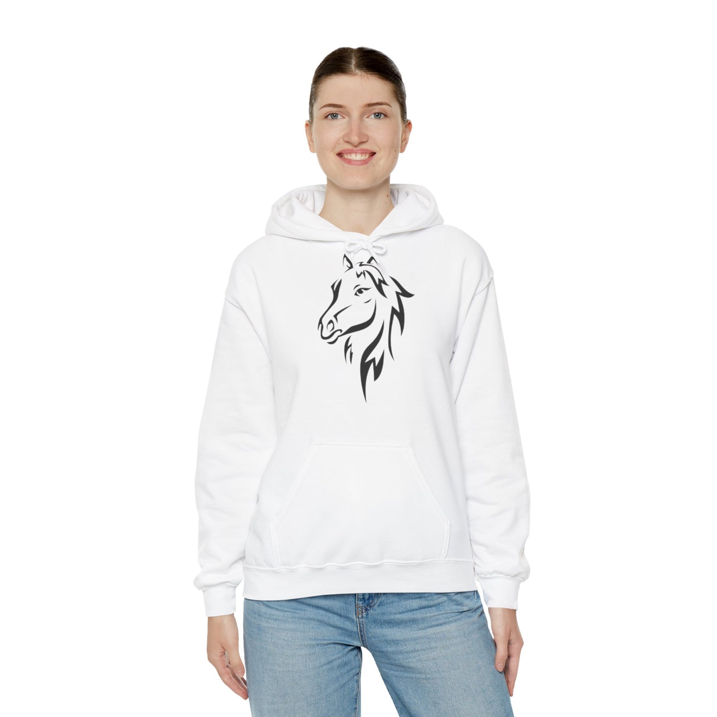 Horse & Sports Car Hoodie — Minimal Horse Head Front | Horse on Red Car Back | Winter Drop