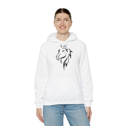 Horse & Sports Car Hoodie — Minimal Horse Head Front | Horse on Red Car Back | Winter Drop