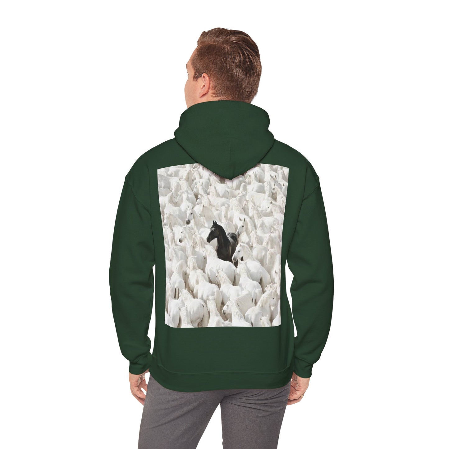 Hoodie – 'Stand Out' Black Horse Among White Sheep Graphic Hoodie