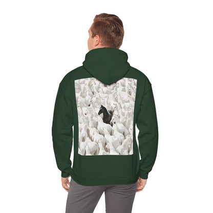 Hoodie – 'Stand Out' Black Horse Among White Sheep Graphic Hoodie
