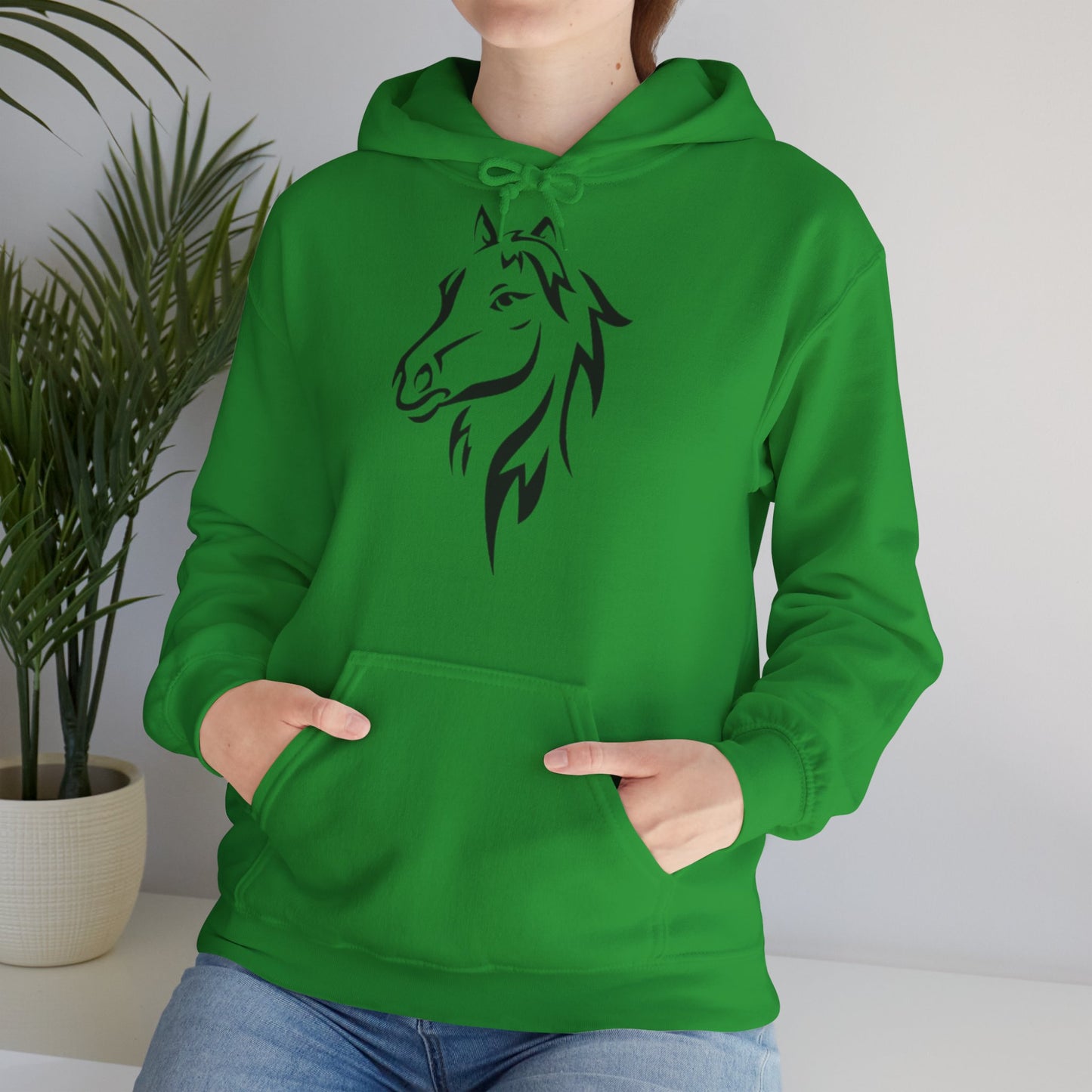 Horse & Sports Car Hoodie — Minimal Horse Head Front | Horse on Red Car Back | Winter Drop