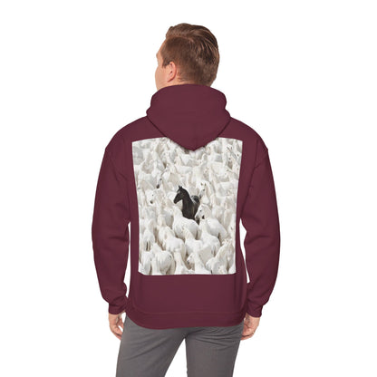 Hoodie – 'Stand Out' Black Horse Among White Sheep Graphic Hoodie