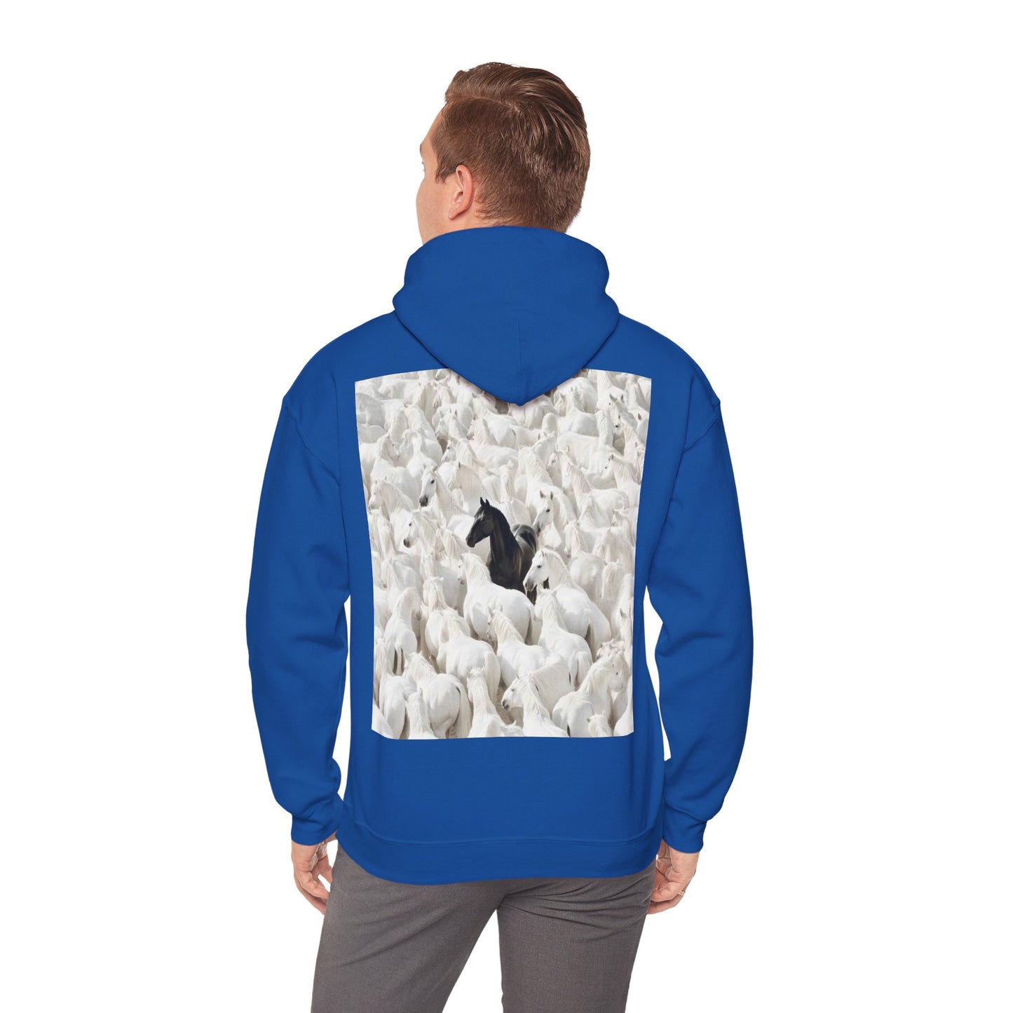 Hoodie – 'Stand Out' Black Horse Among White Sheep Graphic Hoodie