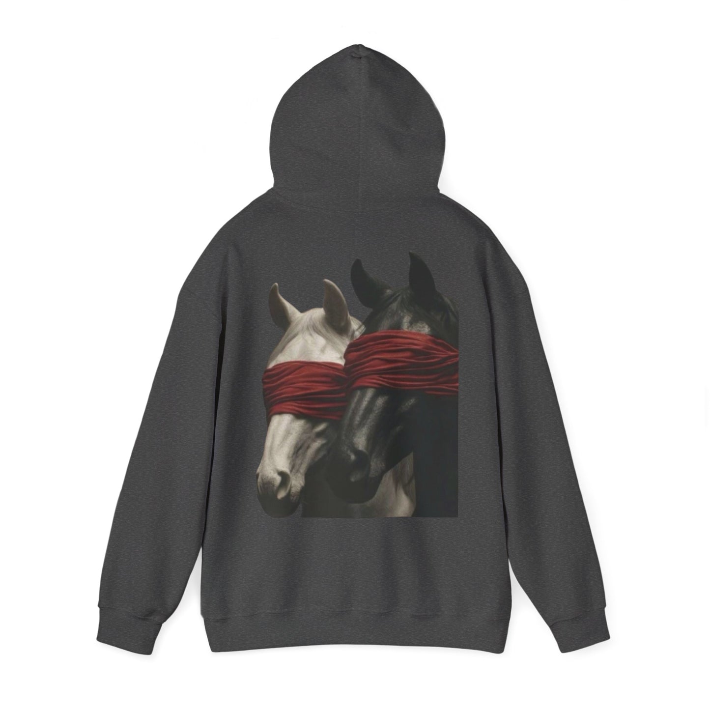 Horse Art Hoodie — Blindfolded Horses Graphic Pullover | Winter Drop