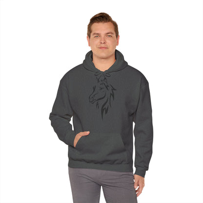 Horse & Sports Car Hoodie — Minimal Horse Head Front | Horse on Red Car Back | Winter Drop
