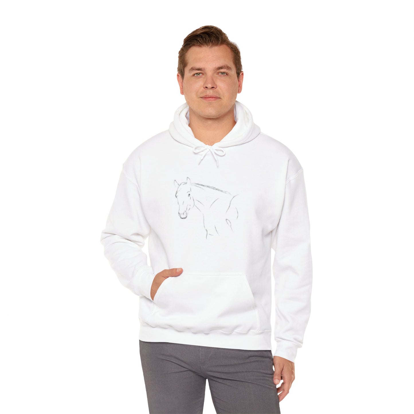 Horse Portrait Hoodie — White Horse with Red Blindfold Graphic | Winter Drop