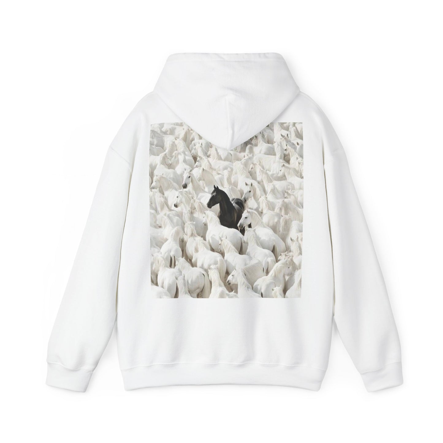 Hoodie – 'Stand Out' Black Horse Among White Sheep Graphic Hoodie