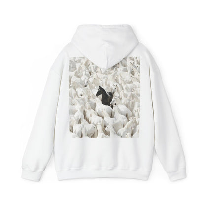 Hoodie – 'Stand Out' Black Horse Among White Sheep Graphic Hoodie