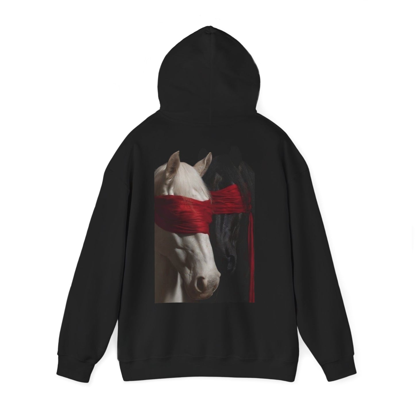 Horse Portrait Hoodie — White Horse with Red Blindfold Graphic | Winter Drop