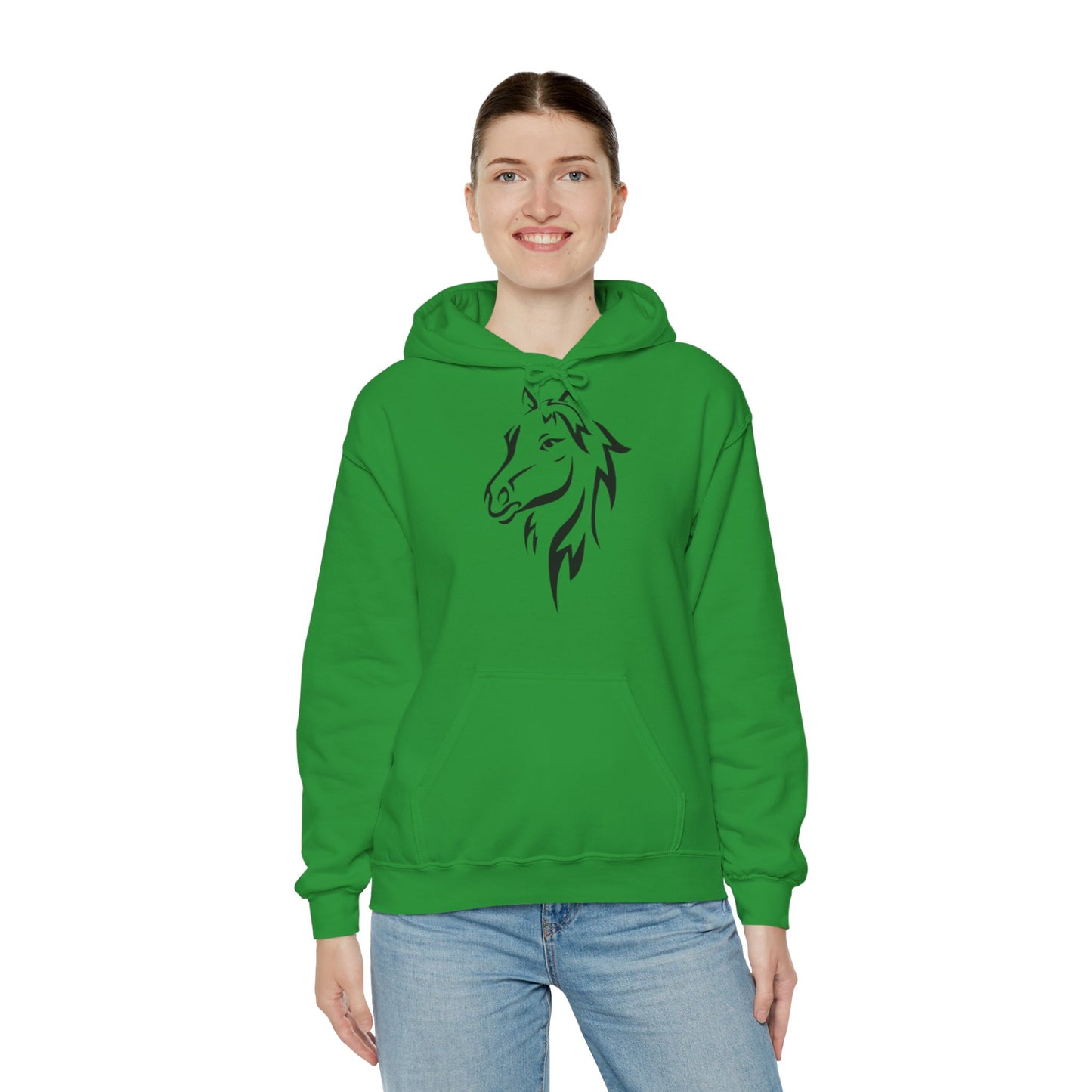Horse & Sports Car Hoodie — Minimal Horse Head Front | Horse on Red Car Back | Winter Drop