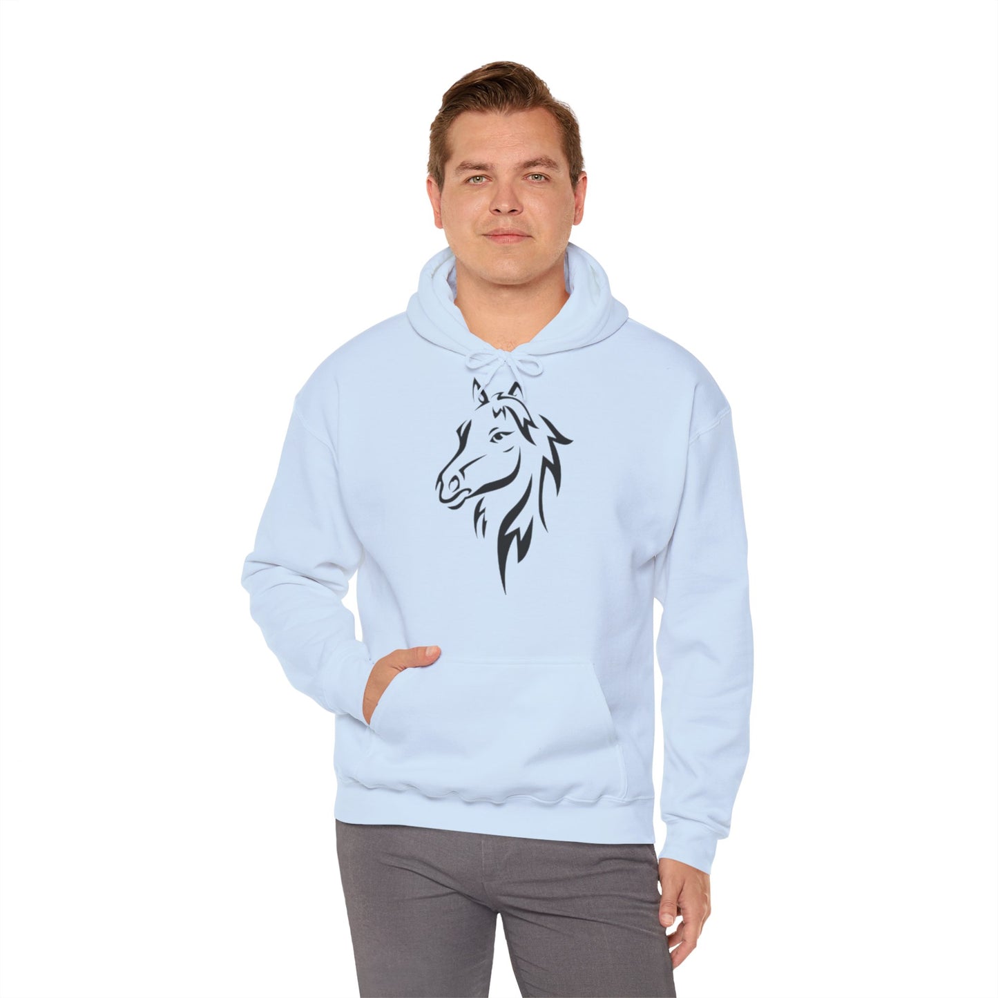 Horse & Sports Car Hoodie — Minimal Horse Head Front | Horse on Red Car Back | Winter Drop