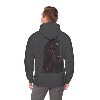 Black Stallion Horse Hoodie – Back Print | Winter Drop