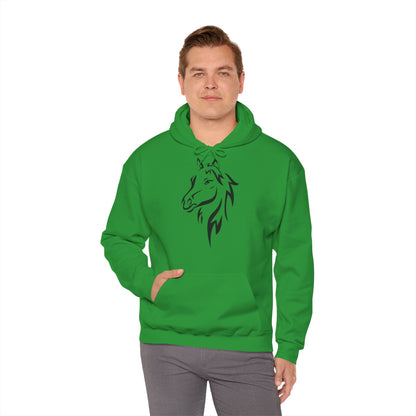 Horse & Sports Car Hoodie — Minimal Horse Head Front | Horse on Red Car Back | Winter Drop
