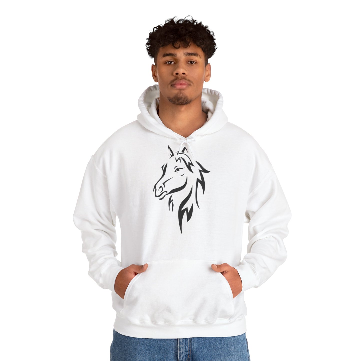 Horse & Sports Car Hoodie — Minimal Horse Head Front | Horse on Red Car Back | Winter Drop