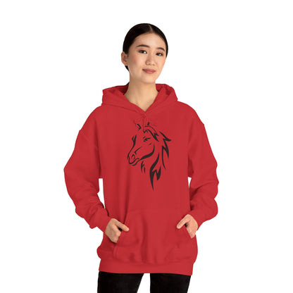 Horse & Sports Car Hoodie — Minimal Horse Head Front | Horse on Red Car Back | Winter Drop