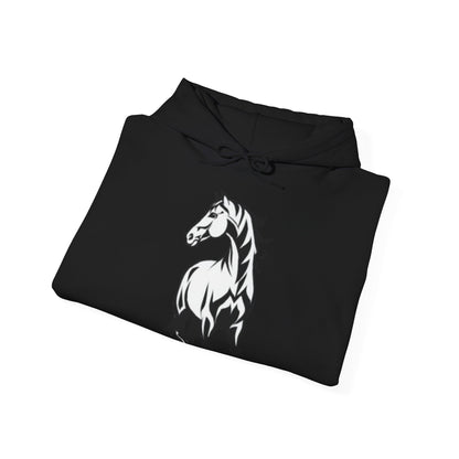 Horse & Sports Car Hoodie — Minimal Horse Head Front | Horse on Red Car Back | Winter Drop