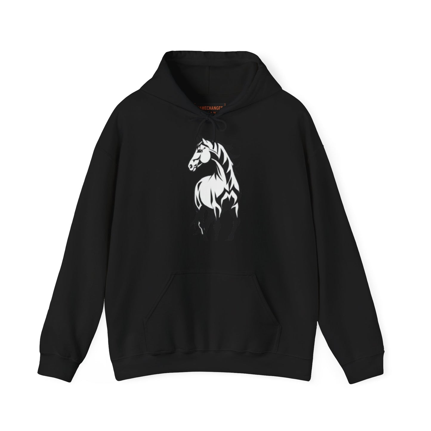 Horse & Sports Car Hoodie — Minimal Horse Head Front | Horse on Red Car Back | Winter Drop