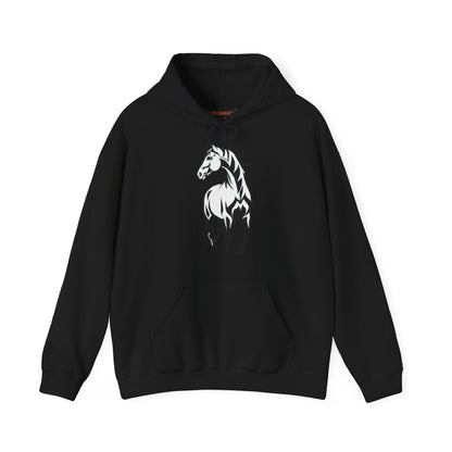 Horse & Sports Car Hoodie — Minimal Horse Head Front | Horse on Red Car Back | Winter Drop