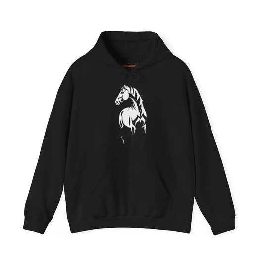 Horse & Sports Car Hoodie — Minimal Horse Head Front | Horse on Red Car Back | Winter Drop