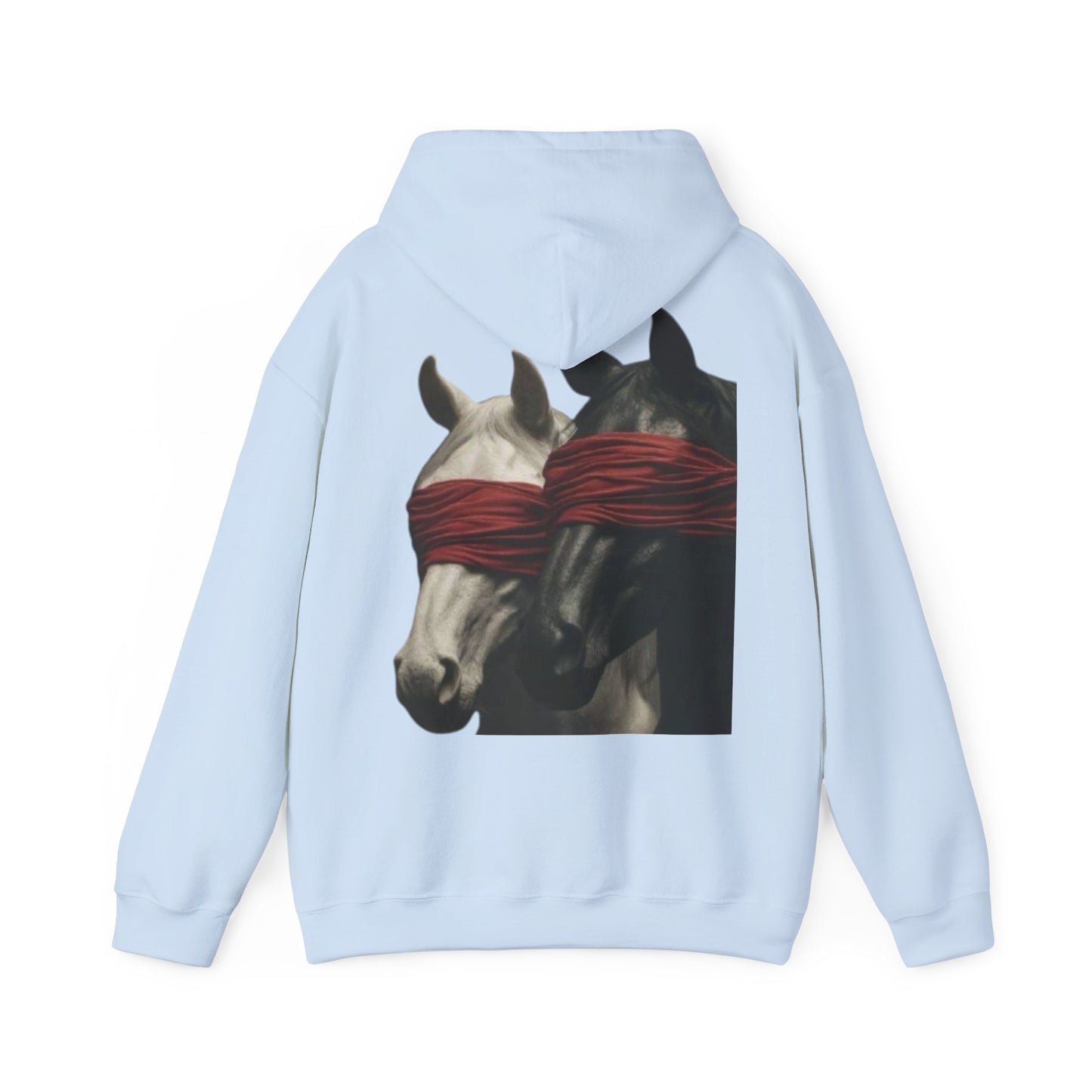 Horse Art Hoodie — Blindfolded Horses Graphic Pullover | Winter Drop
