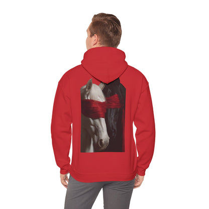 Horse Portrait Hoodie — White Horse with Red Blindfold Graphic | Winter Drop