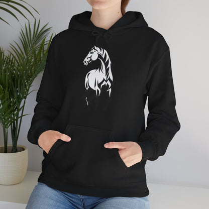 Horse & Sports Car Hoodie — Minimal Horse Head Front | Horse on Red Car Back | Winter Drop