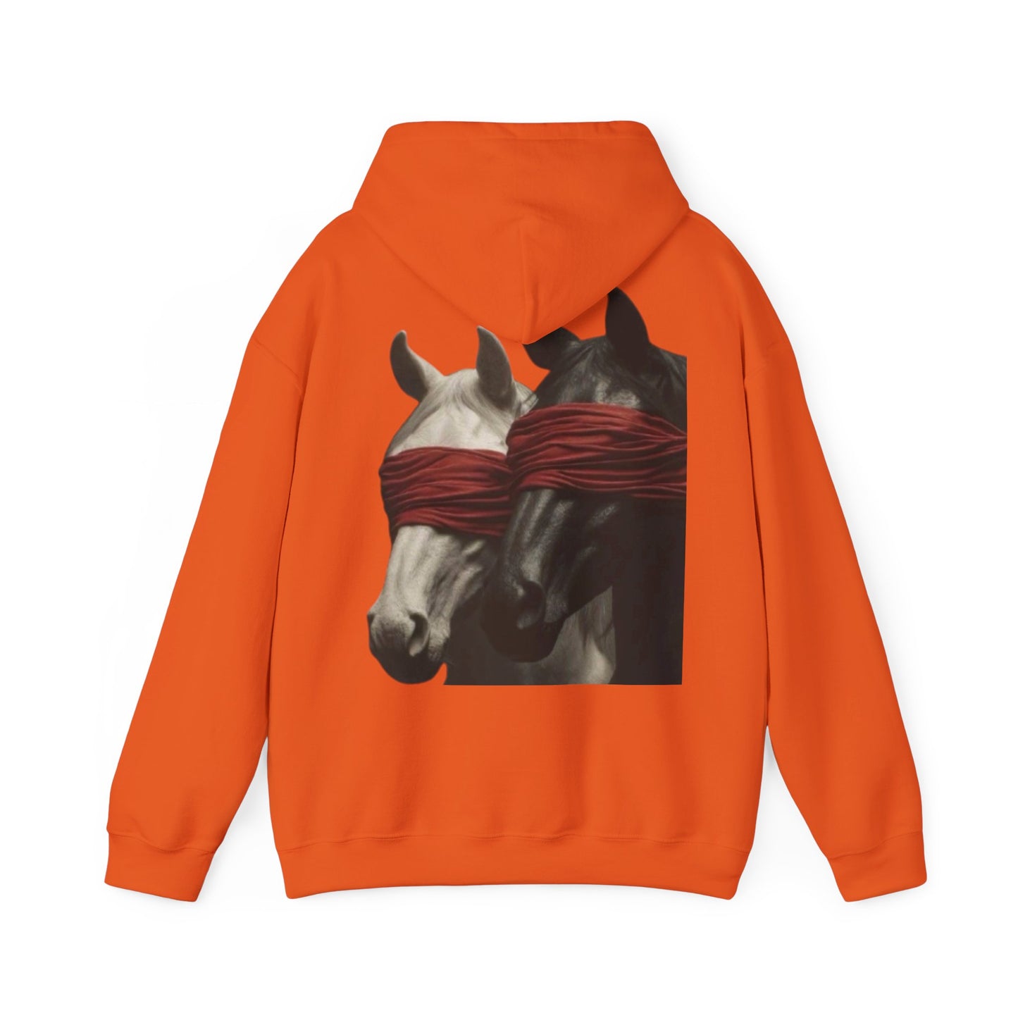 Horse Art Hoodie — Blindfolded Horses Graphic Pullover | Winter Drop
