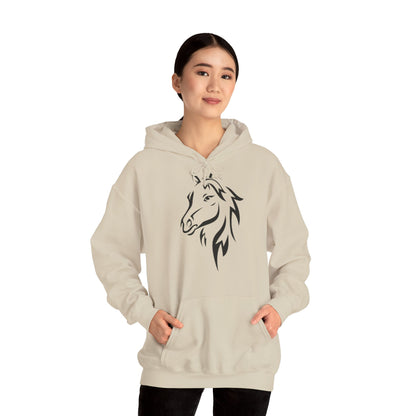 Horse & Sports Car Hoodie — Minimal Horse Head Front | Horse on Red Car Back | Winter Drop