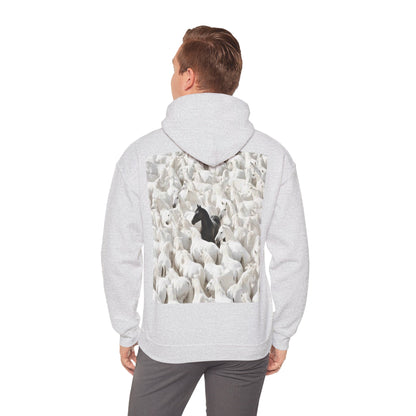 Hoodie – 'Stand Out' Black Horse Among White Sheep Graphic Hoodie