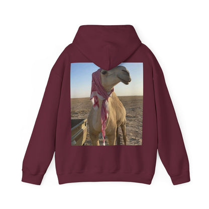Camel Photo Hoodie - 'I adore you' Minimal Front Script, Desert Travel Vibe