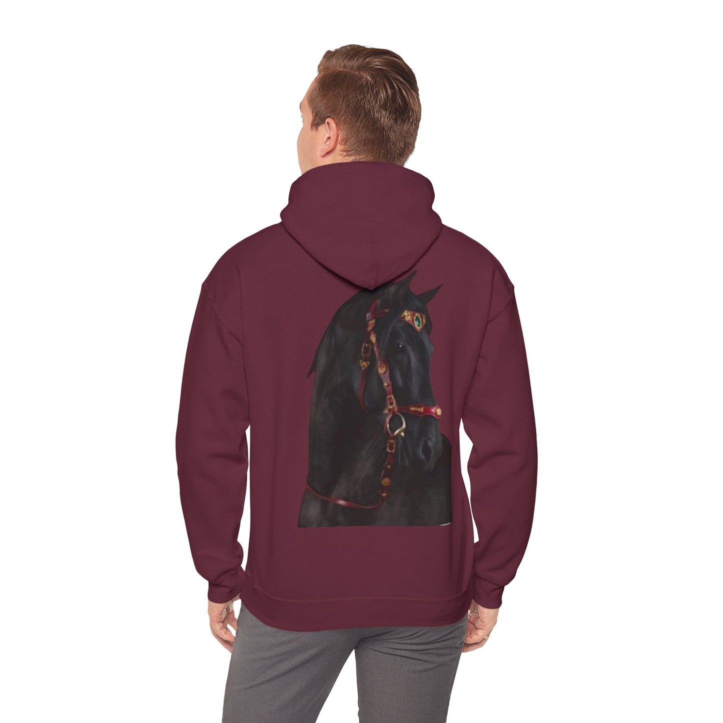 Black Stallion Horse Hoodie – Back Print | Winter Drop
