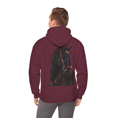 Black Stallion Horse Hoodie – Back Print | Winter Drop