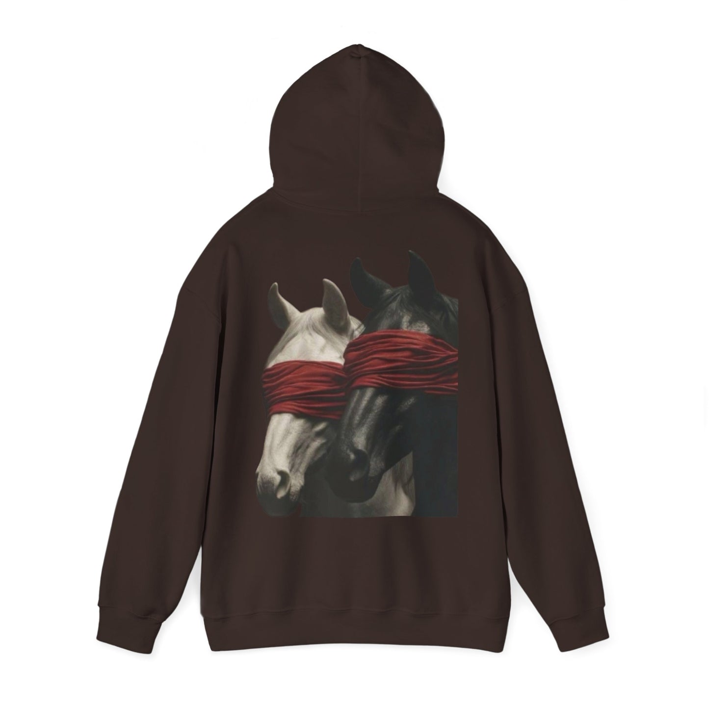 Horse Art Hoodie — Blindfolded Horses Graphic Pullover | Winter Drop