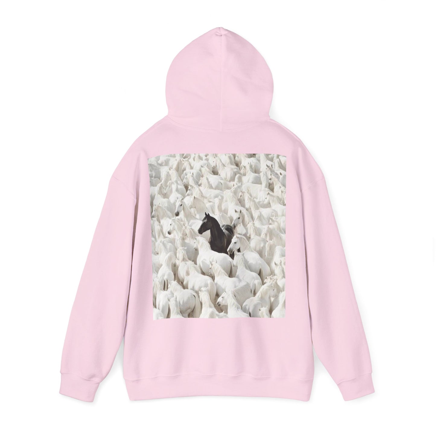 Hoodie – 'Stand Out' Black Horse Among White Sheep Graphic Hoodie