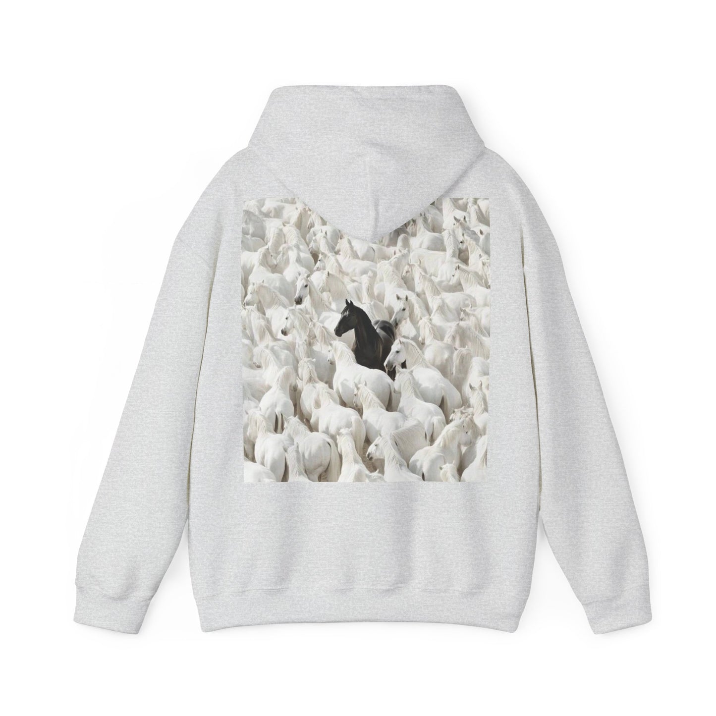 Hoodie – 'Stand Out' Black Horse Among White Sheep Graphic Hoodie