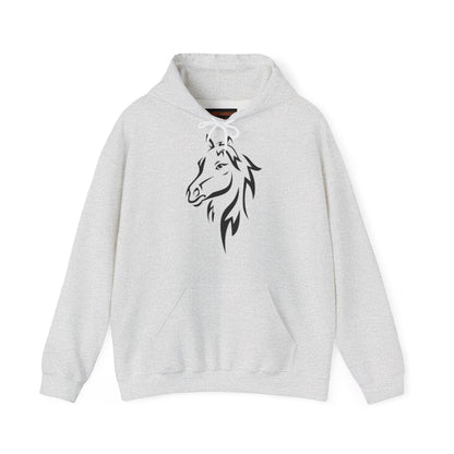 Horse & Sports Car Hoodie — Minimal Horse Head Front | Horse on Red Car Back | Winter Drop