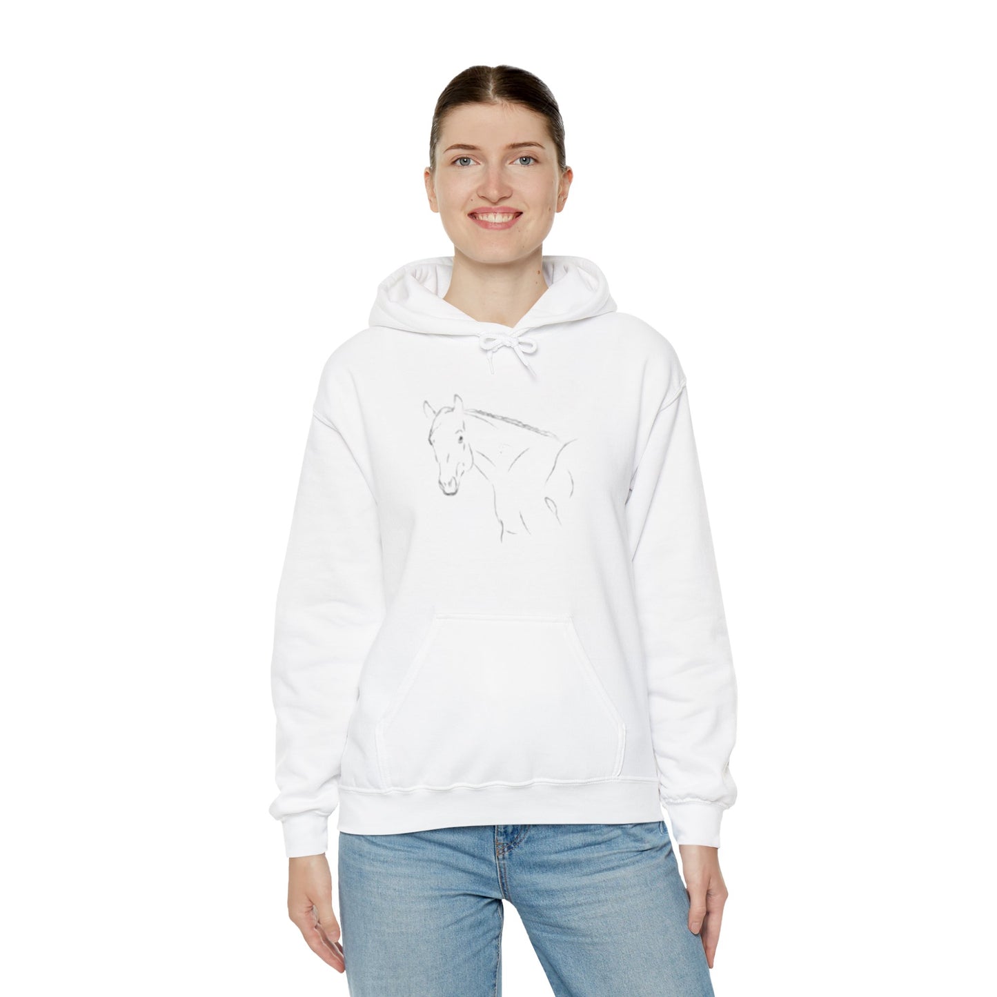 Horse Portrait Hoodie — White Horse with Red Blindfold Graphic | Winter Drop