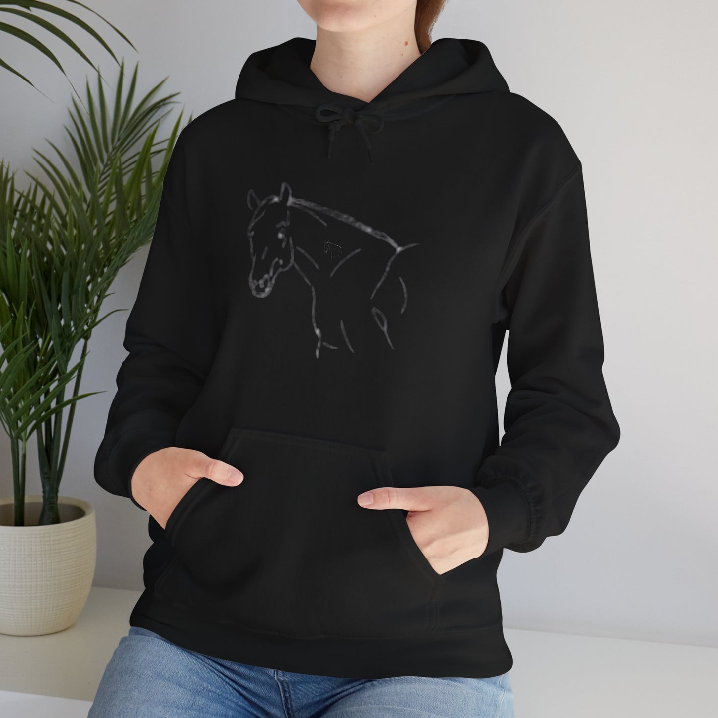 Horse Portrait Hoodie — White Horse with Red Blindfold Graphic | Winter Drop