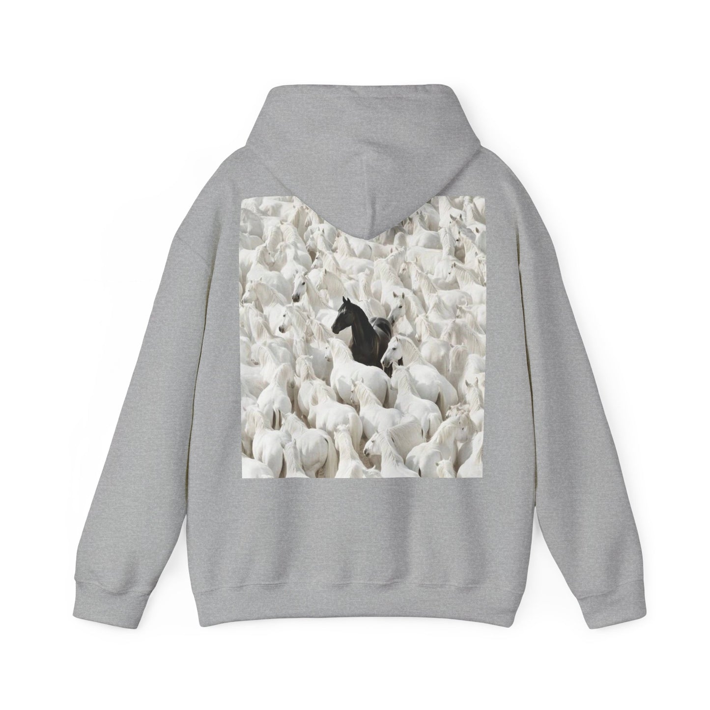 Hoodie – 'Stand Out' Black Horse Among White Sheep Graphic Hoodie