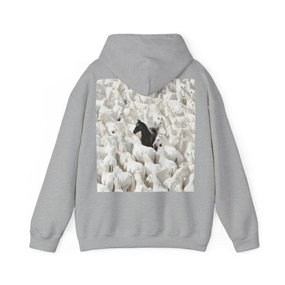 Hoodie – 'Stand Out' Black Horse Among White Sheep Graphic Hoodie