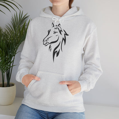 Horse & Sports Car Hoodie — Minimal Horse Head Front | Horse on Red Car Back | Winter Drop