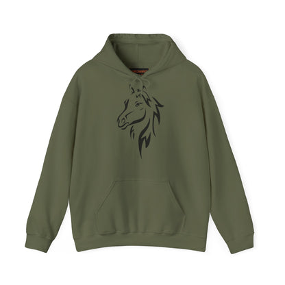 Horse & Sports Car Hoodie — Minimal Horse Head Front | Horse on Red Car Back | Winter Drop