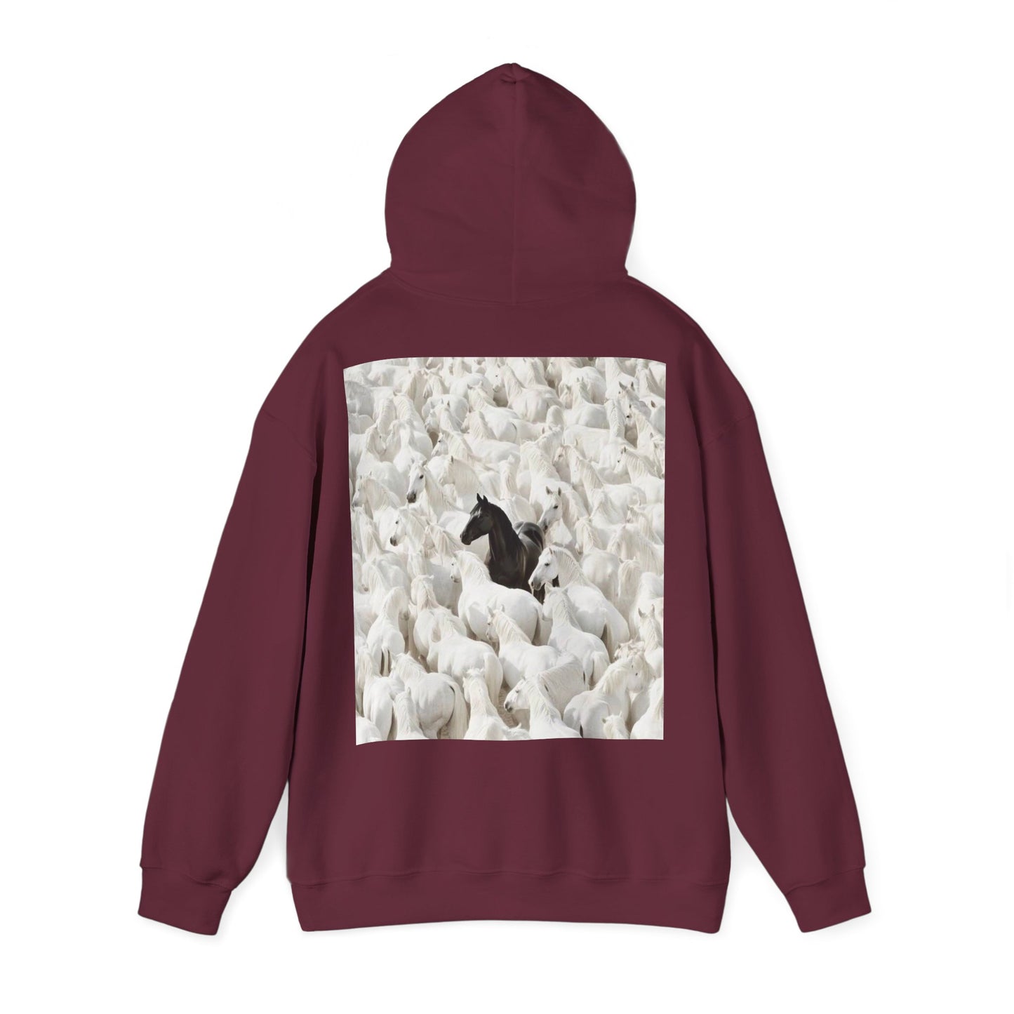 Hoodie – 'Stand Out' Black Horse Among White Sheep Graphic Hoodie