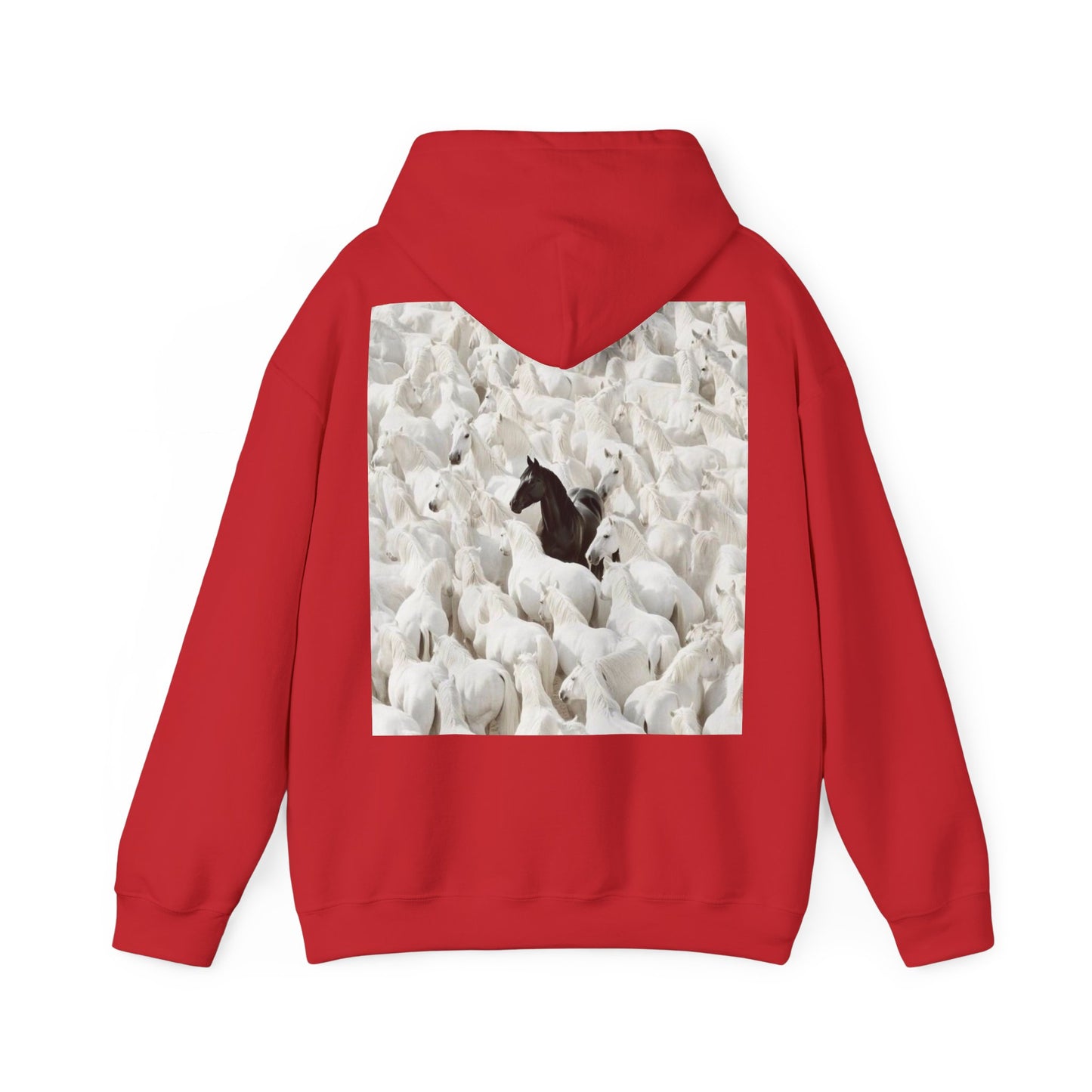 Hoodie – 'Stand Out' Black Horse Among White Sheep Graphic Hoodie