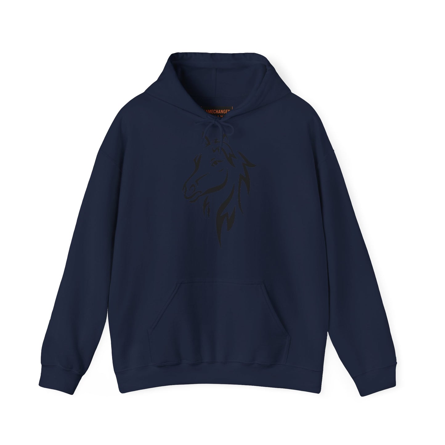 Horse & Sports Car Hoodie — Minimal Horse Head Front | Horse on Red Car Back | Winter Drop